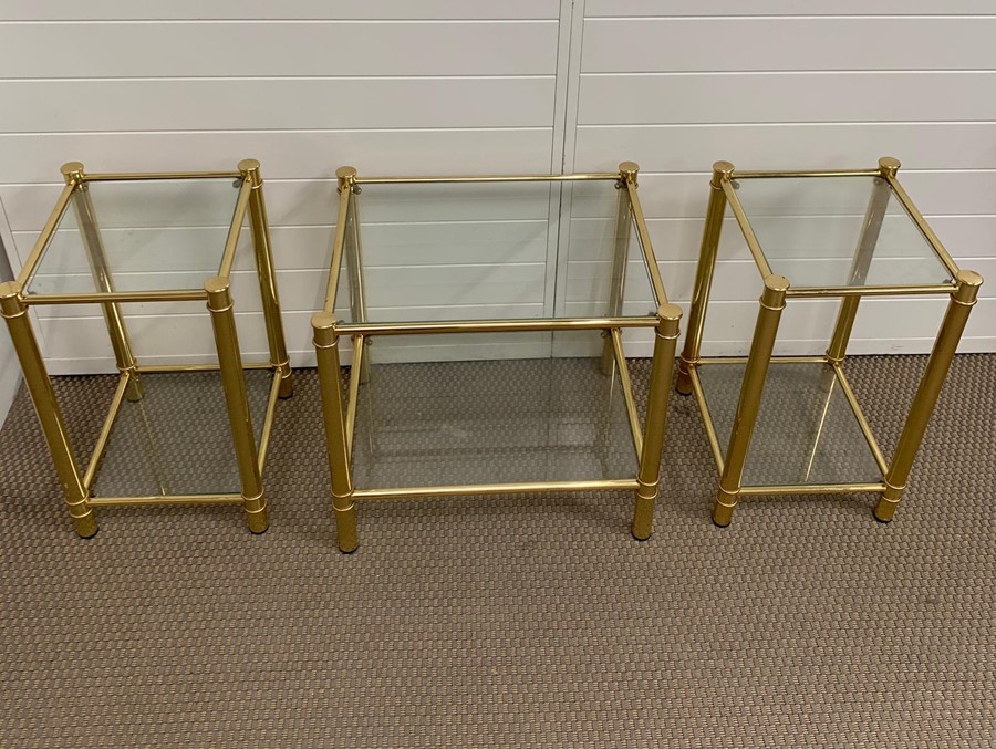 Gilt frame tubular side table with two glass tiers along with a pair of small occasional tables of - Image 4 of 4