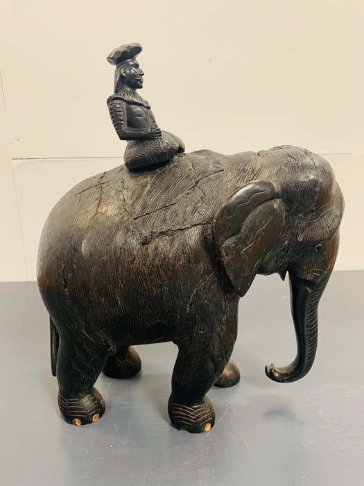 An Ebony Elephant with Mahut - Image 2 of 4