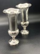 A Pair of Silver Vases, weighted to base by William Comyns & Sons, hallmarked London 1908.