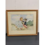 Watercolour of two cats dancing signed bottom right Louis Wain