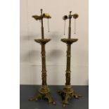 Pair of French gothic brass lamps by L. Bachelet of Paris