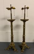 Pair of French gothic brass lamps by L. Bachelet of Paris