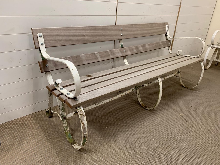 19th century Victorian garden bench with cast iron scrolled sides and new wooden slats to seat and - Image 2 of 3