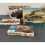 Four boxed army tank's model kits to include T-18, Light Tank Stuart MK1, Tamiya Panzer Kampfwagen