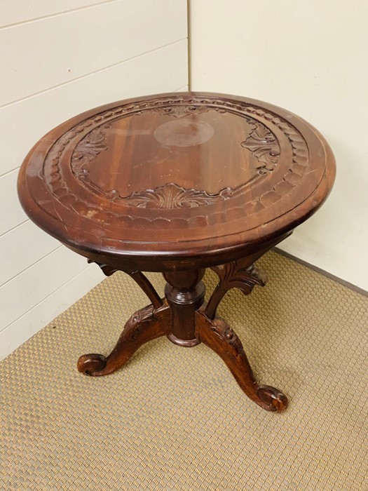 Circular carved occasional table (H60cm Dia50cm) - Image 2 of 2