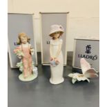 Three Lladro figurines "Little Lady", "Spring and a Butterfly" and "Refreshing Pause"