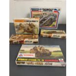 A selection of five boxed army tank's model kits to include Matchbox, Esci, Airfix etc