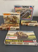 A selection of five boxed army tank's model kits to include Matchbox, Esci, Airfix etc