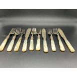 A selection of Mother of pearl handled and silver mounted cutlery