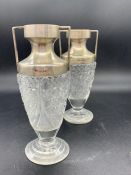 Two pairs of silver topped, hallmarked Birmingham, makers mark L & S cut glass amphora style vases