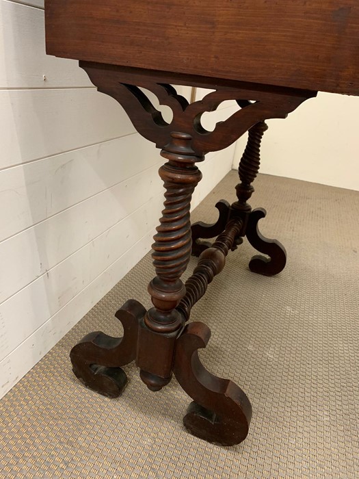 A mahogany writing table with an arrangement of drawers on scroll legs - Image 4 of 4