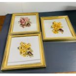 Three square framed mirrors with 3d china roses to center