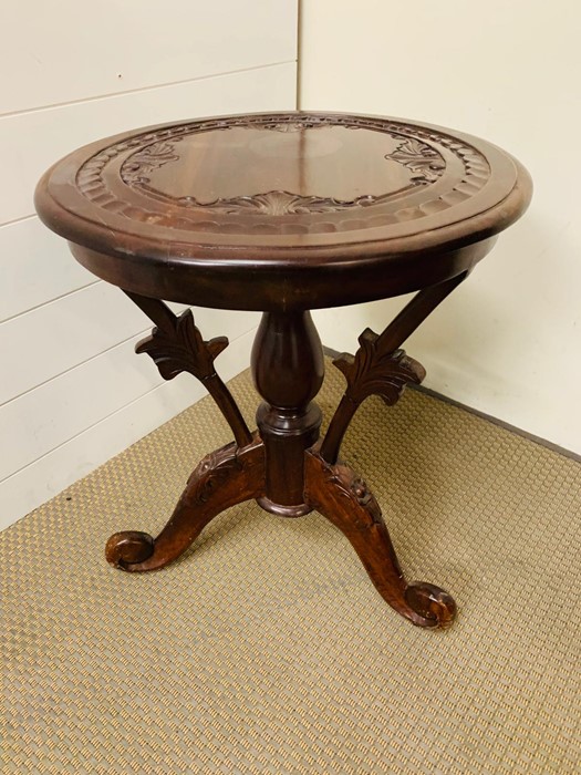 Circular carved occasional table (H60cm Dia50cm)