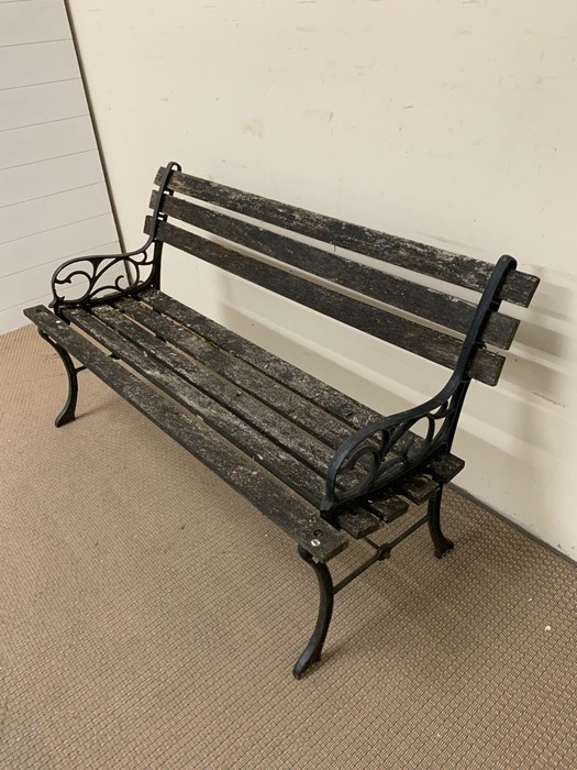 Garden wooden slatted bench with cast iron arms (H67cm W123cm D46cm) - Image 2 of 2