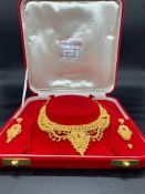 A Boxed Asian Gold Necklace and Earring Set (Approx 50g)