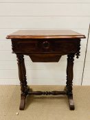 Burr walnut vanity box on turned legs and stretchers (H74cm D42cm W57cm)