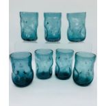 Seven blue crackle glasses