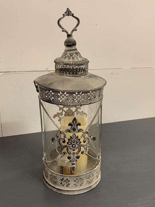 Decorative metal and glass lantern