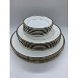 Staffordshire china five dinner plates, six side plates and six saucers