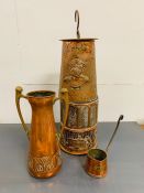 A selection of copper ware items