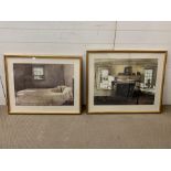 Two Prints by Artist Andrew Wyeth 'Master Bedroom' and 'Big Room'