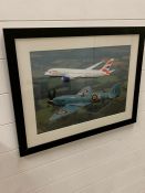 A Framed Photograph of a Boeing Aircraft and a Spitfire