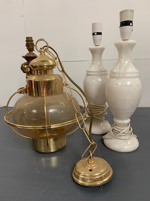 A selection of table lamps including gilt cherub an ship style wall light - Image 2 of 3