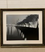 Large black and white photograph print of Big Ben and The Thames (123cm x 106cm)