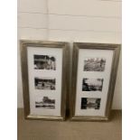 Two trios of black and white prints showing park scenes