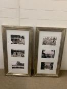 Two trios of black and white prints showing park scenes