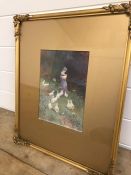 J Mackay Late 19th Century gilt framed watercolour of a girl with ducks, signed bottom left