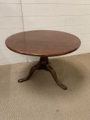 A mahogany circular tripod table.