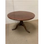 A mahogany circular tripod table.