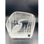A Royal Krona Sweden Lead Crystal paperweight with Heron theme.