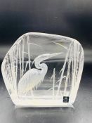 A Royal Krona Sweden Lead Crystal paperweight with Heron theme.