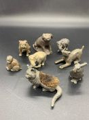 A Selection of Eight animal curios to include a pig, elephants, a cold painted dog etc.