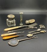 A Selection of curios to include cutlery, inkwell, purse etc.