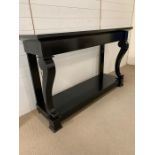 A black rectangular console table