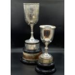 Two Hallmarked silver trophies on stands for Lawn Bowls, one Victorian.(Approximate silver weight is