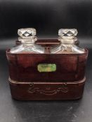 A D & J Diller Glass Flask and Leather Travel Set, embossed.