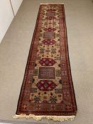 Caucasus style runner, the main border stylized in a distinguished manner of red and gold (W340cm