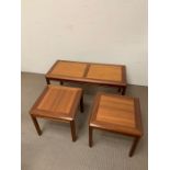 A set of three Danish table comprising of a coffee table (H42cm W90cm) and two side tables (H39cm