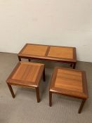 A set of three Danish table comprising of a coffee table (H42cm W90cm) and two side tables (H39cm