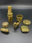 A Selection of Brass Curios to include measuring tapes etc.