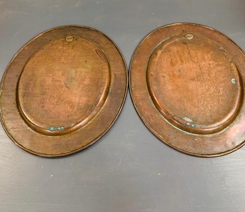 A Pair of Two Copper wall hanging trays with a Medieval Theme. - Image 2 of 2