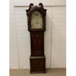 A Victorian oak longcase clock with painted Roman dial