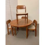 Mid century Danish Vejle Stole & Mobelfabrick dining table with two leaves and four chairs