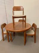 Mid century Danish Vejle Stole & Mobelfabrick dining table with two leaves and four chairs
