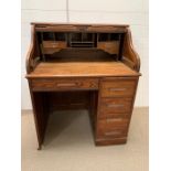 Robertson and Colman Ltd roll top desk with assortment of drawers (W87cm)