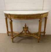 A continental gilt marble topped console table H87cm x L139cm x D55cm